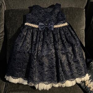 American Princess Navy Blue Lace Dress with White Accents